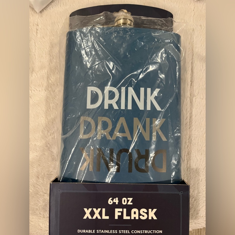 DRINK DRANK DRUNK * Stainless Steel XXL Flask * 64 oz. by Hay-Maker Bar Tools *